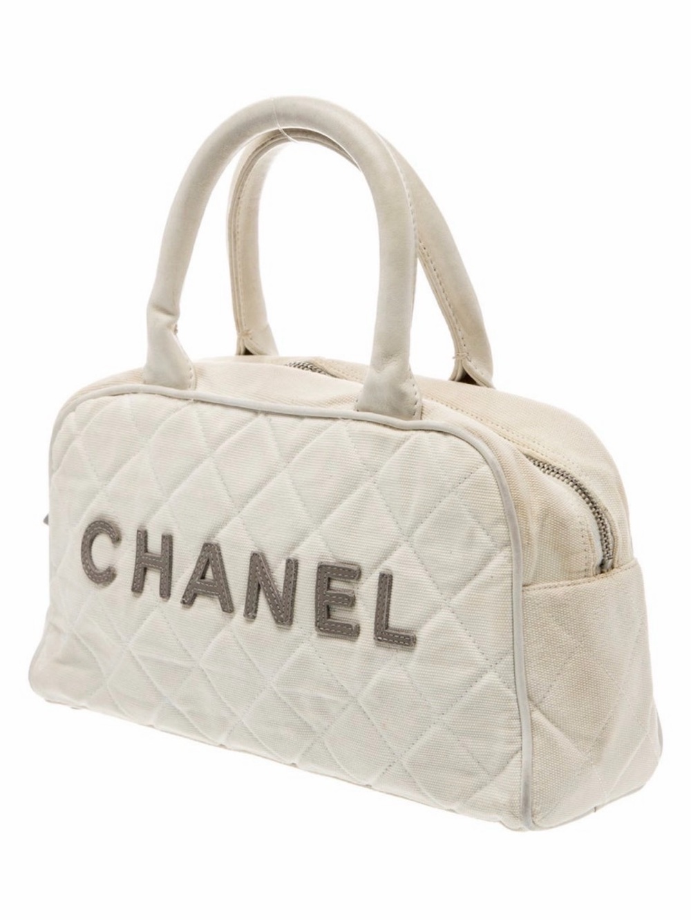 Authentic CHANEL Quilted Cream Top-Handle Bowling Bag - Picture 3 of 10
